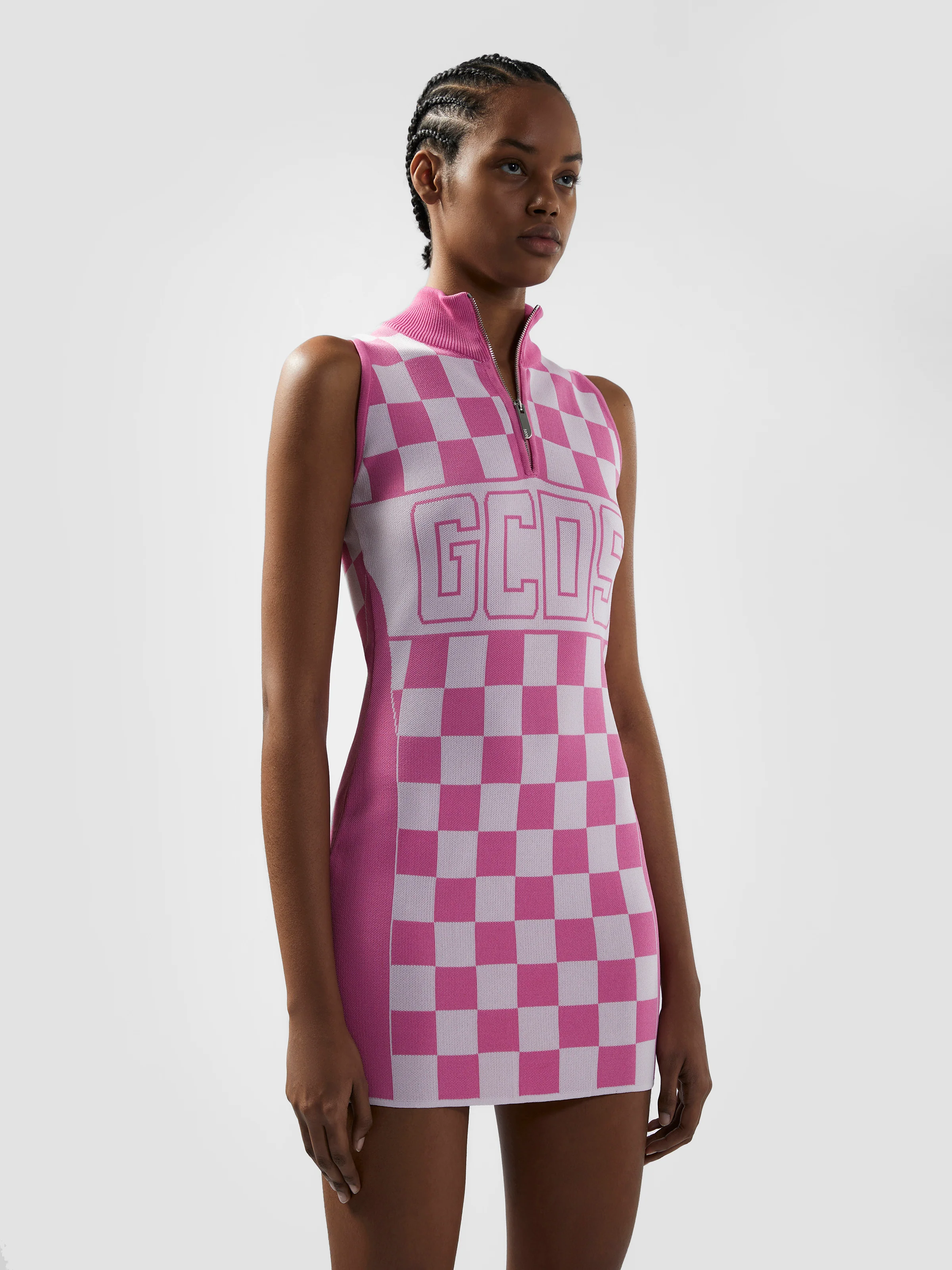 Abito mini con mezza zip a quadri e logo Band - Image 4