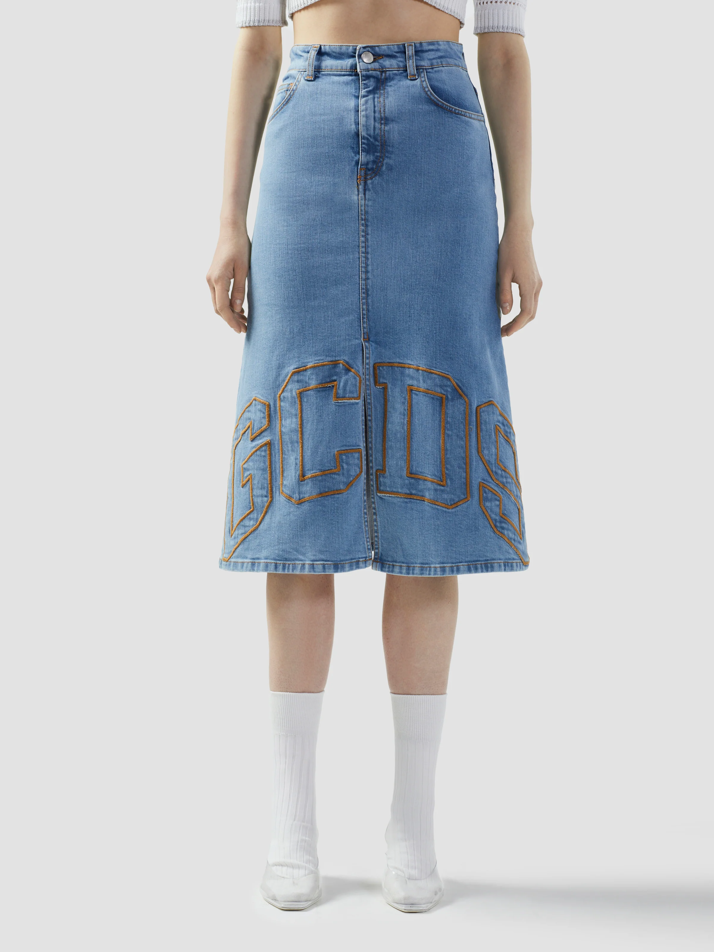 Gonna midi in denim con logo Lounge - Image 3