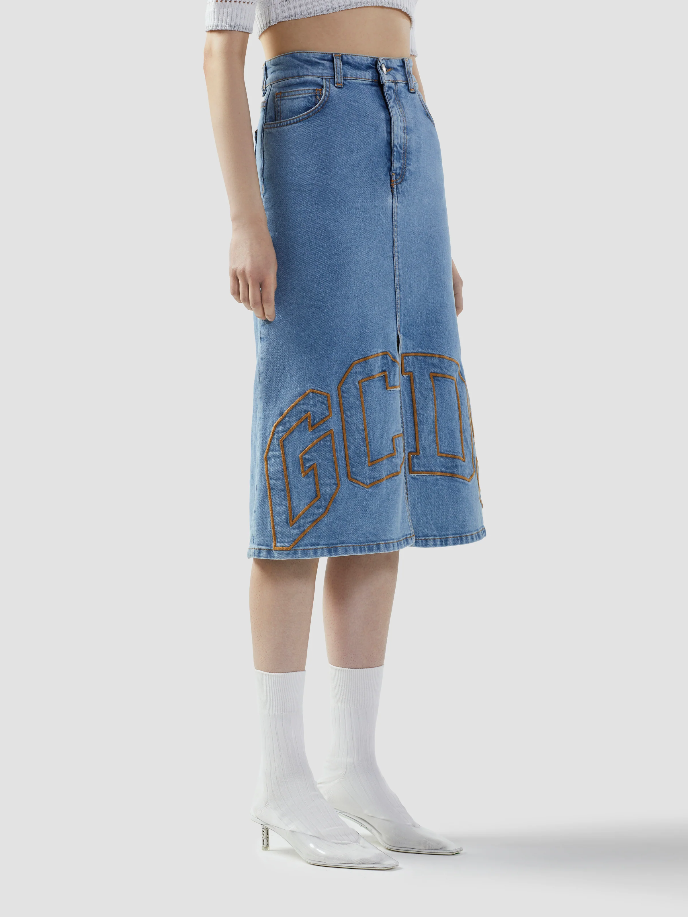 Gonna midi in denim con logo Lounge - Image 4