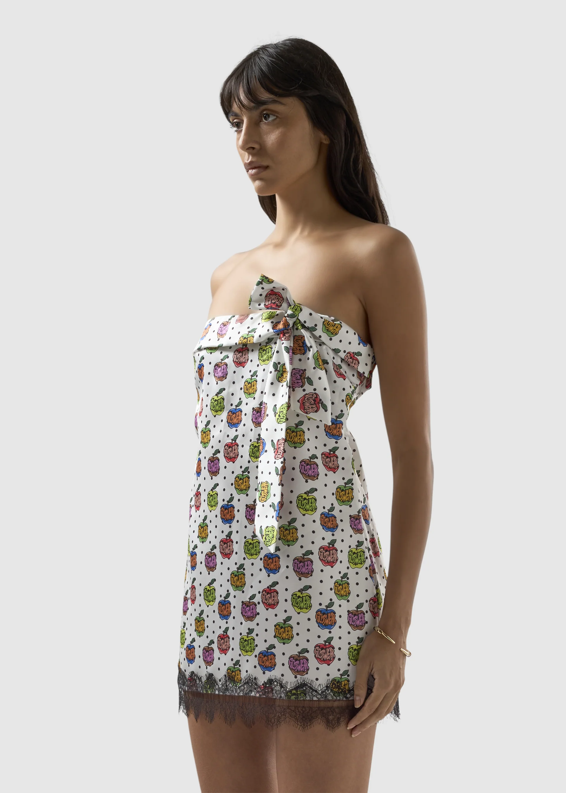 Mini abito con stampa "Apple" all over e fiocco - Image 3
