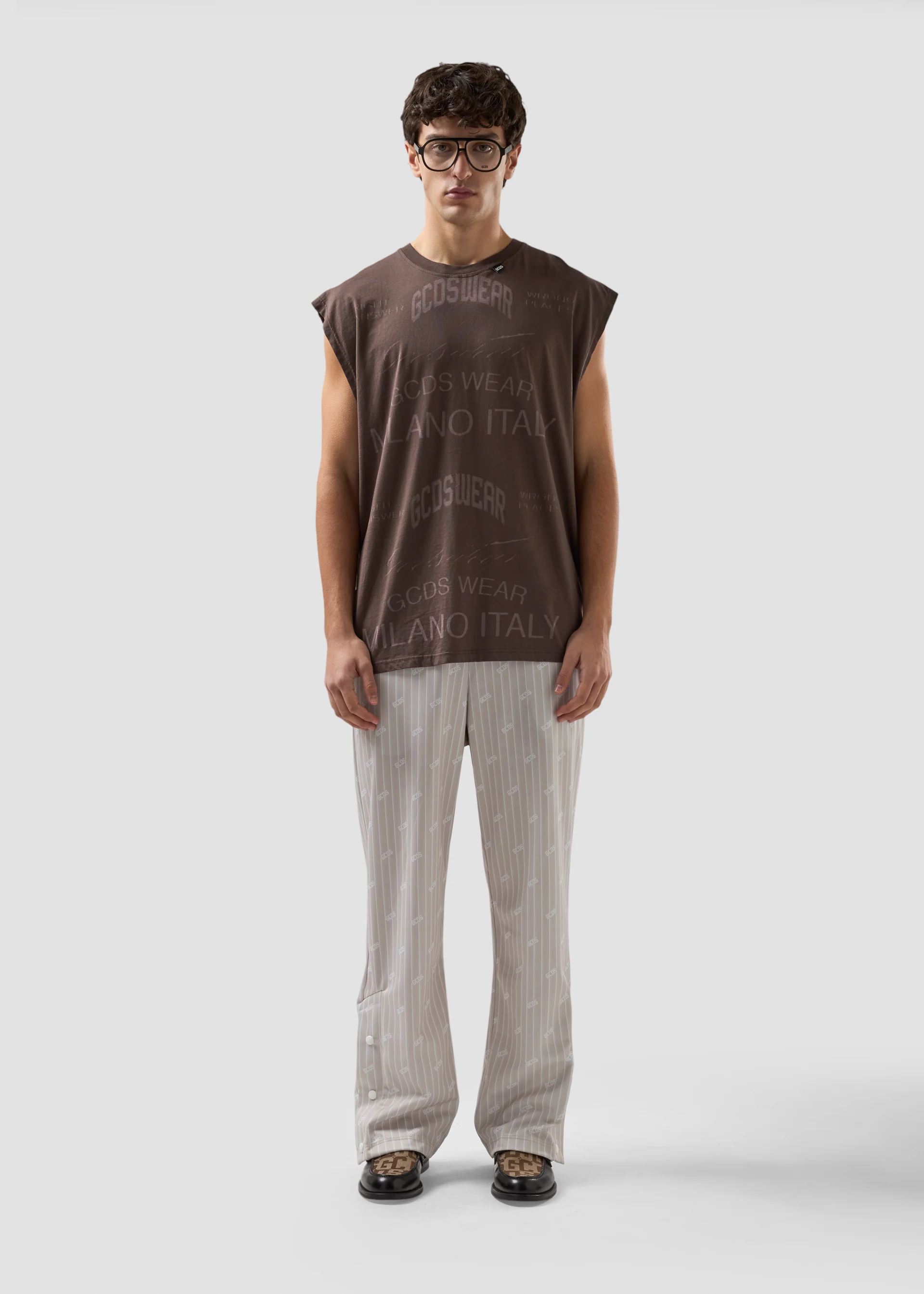 Pantaloni track gessati con logo all over - Image 2