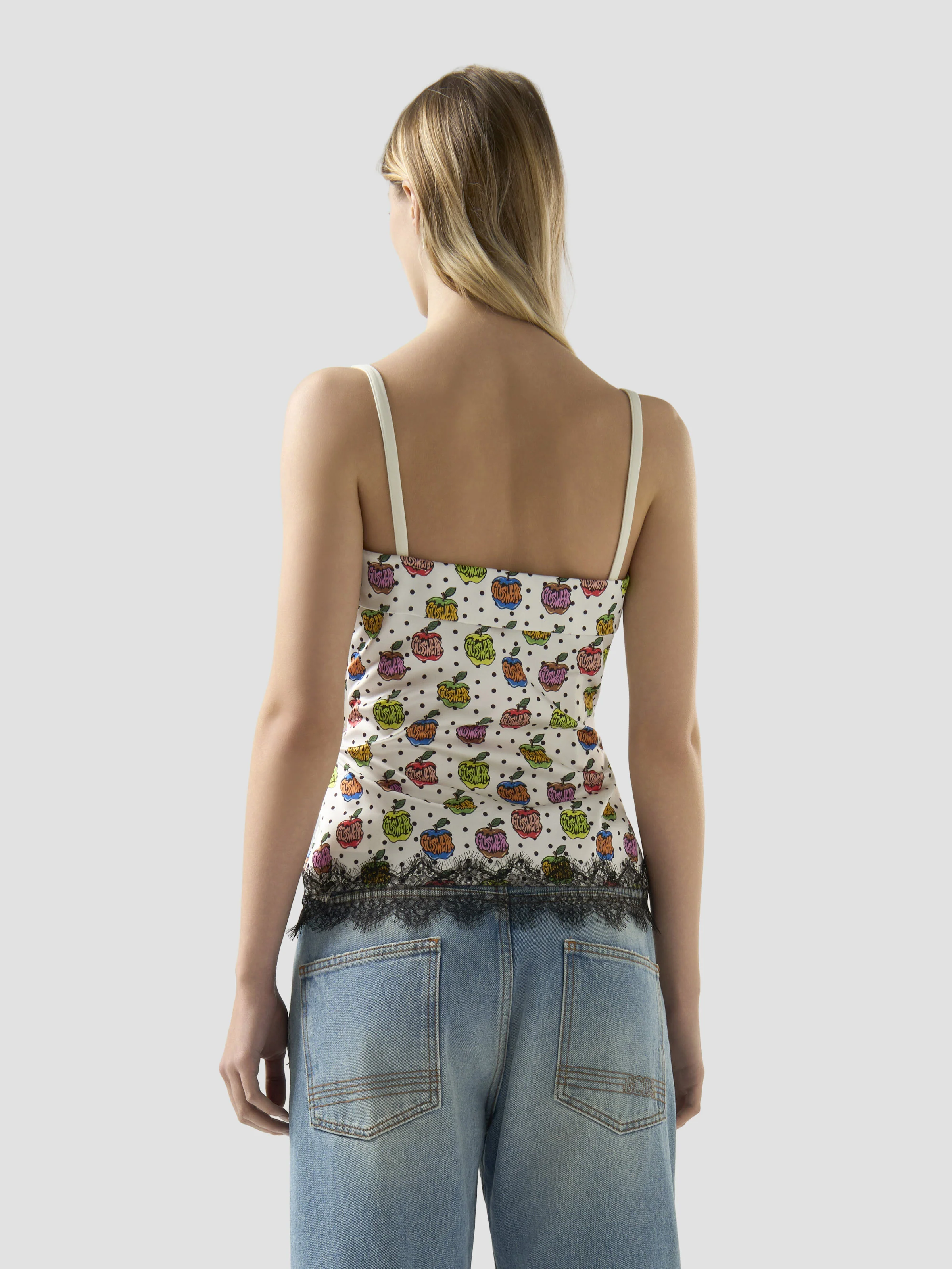 Top a fascia con stampa "Apple" all over e fiocco - Image 5